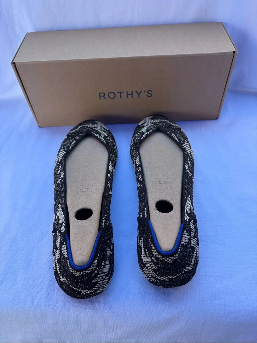 Rothy's Women's Black & Beige Knit Ballet Flats Black Chanttilly